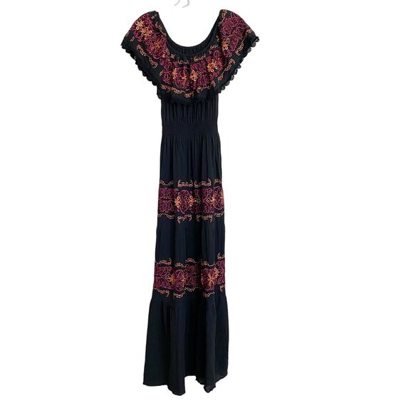Nightcap Black Off Shoulder Maxi Dress Embroidered Size 1 = XS Bohemian,Coquette - Picture 2 of 6